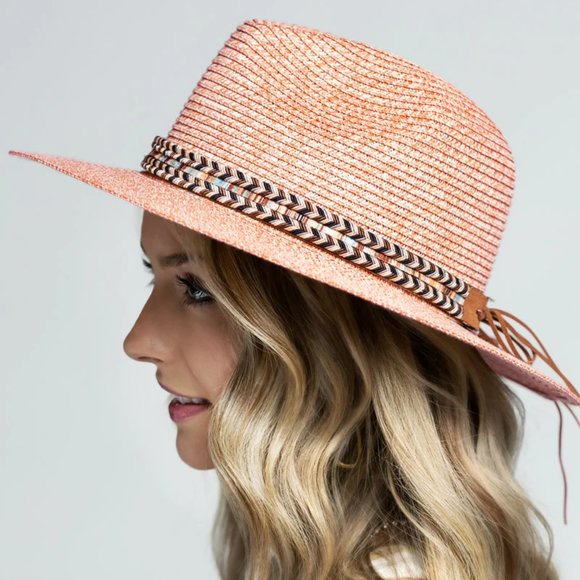 Blush Pink Braided Band Panama Hat - Picture 2 of 7